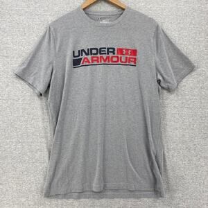 Under Armour Shirt Mens Medium Gray Short Sleeve Graphic Loose Heatgear Tee